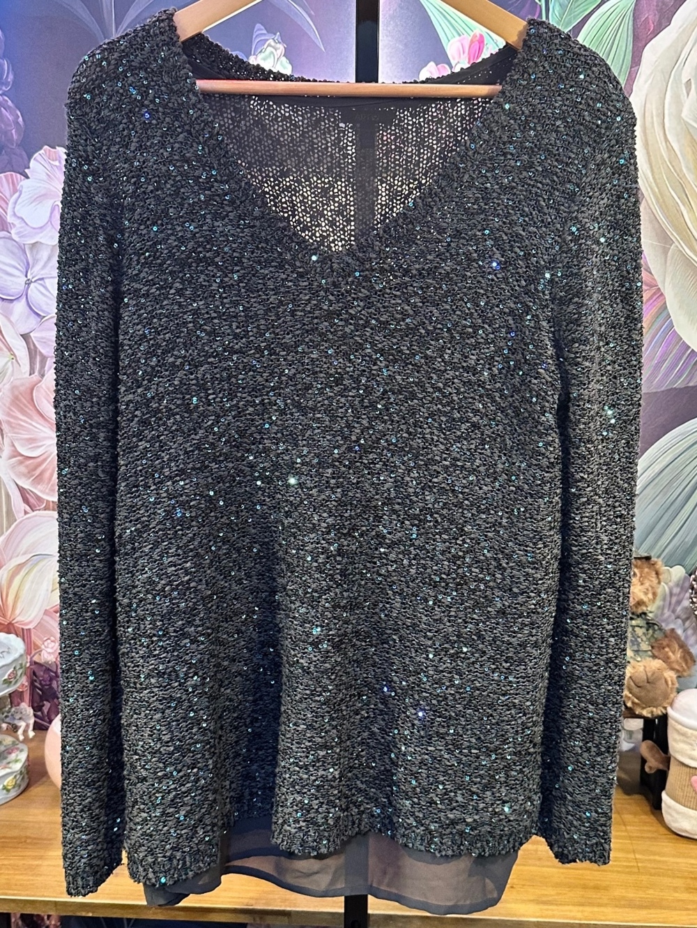 Apt. 9 Woman 1X Sequin Knit Top Chiffon Layered Y2K Whimsigoth Party Goth Y2K